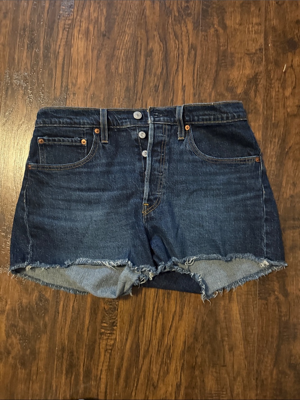 Levi’s High-Rise Dark Blue Denim Cutoff Shorts